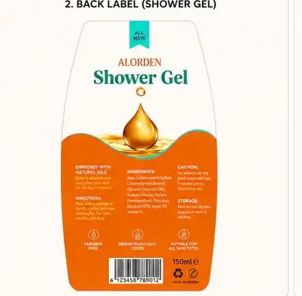 Alorden back label (shower gel)