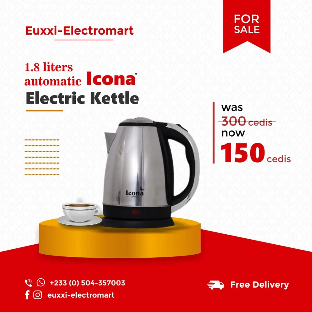Euxxi-Electromart electric kettle sale flyer in red and white